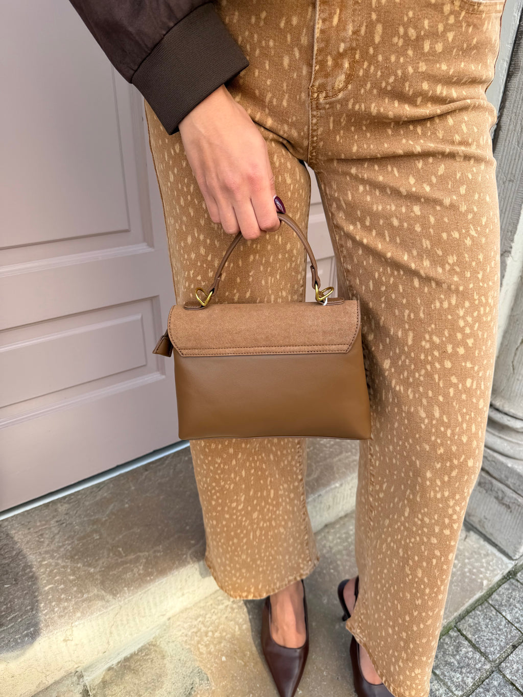 Suede And Pu Detail Handbag