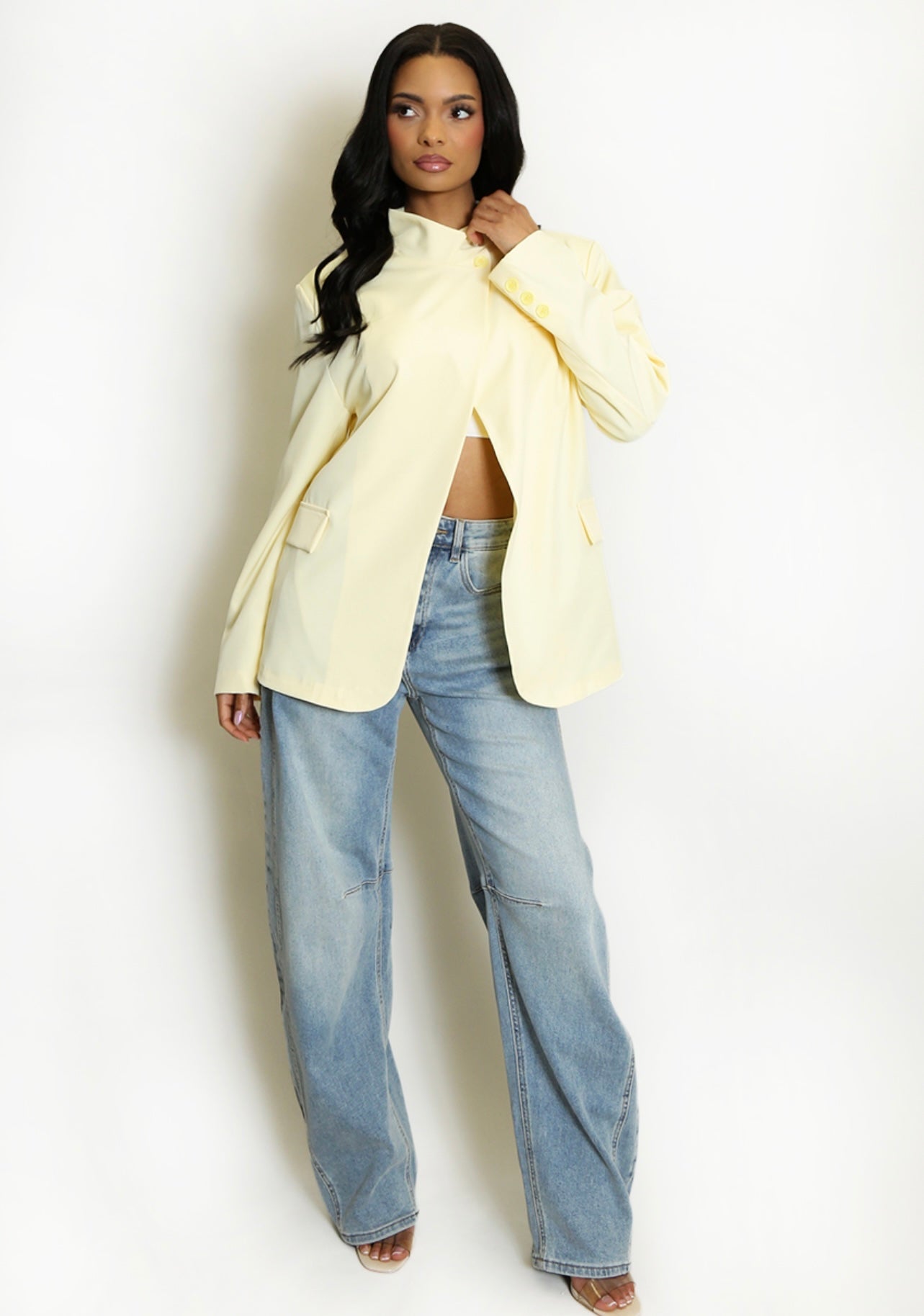 Lemon Asymmetric Wrap Blazer