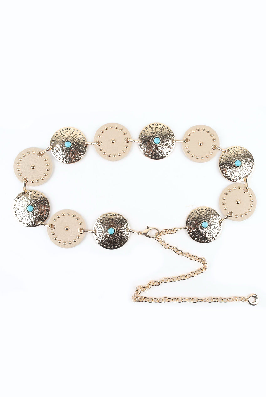 Beige Circular Studded Chain Belt