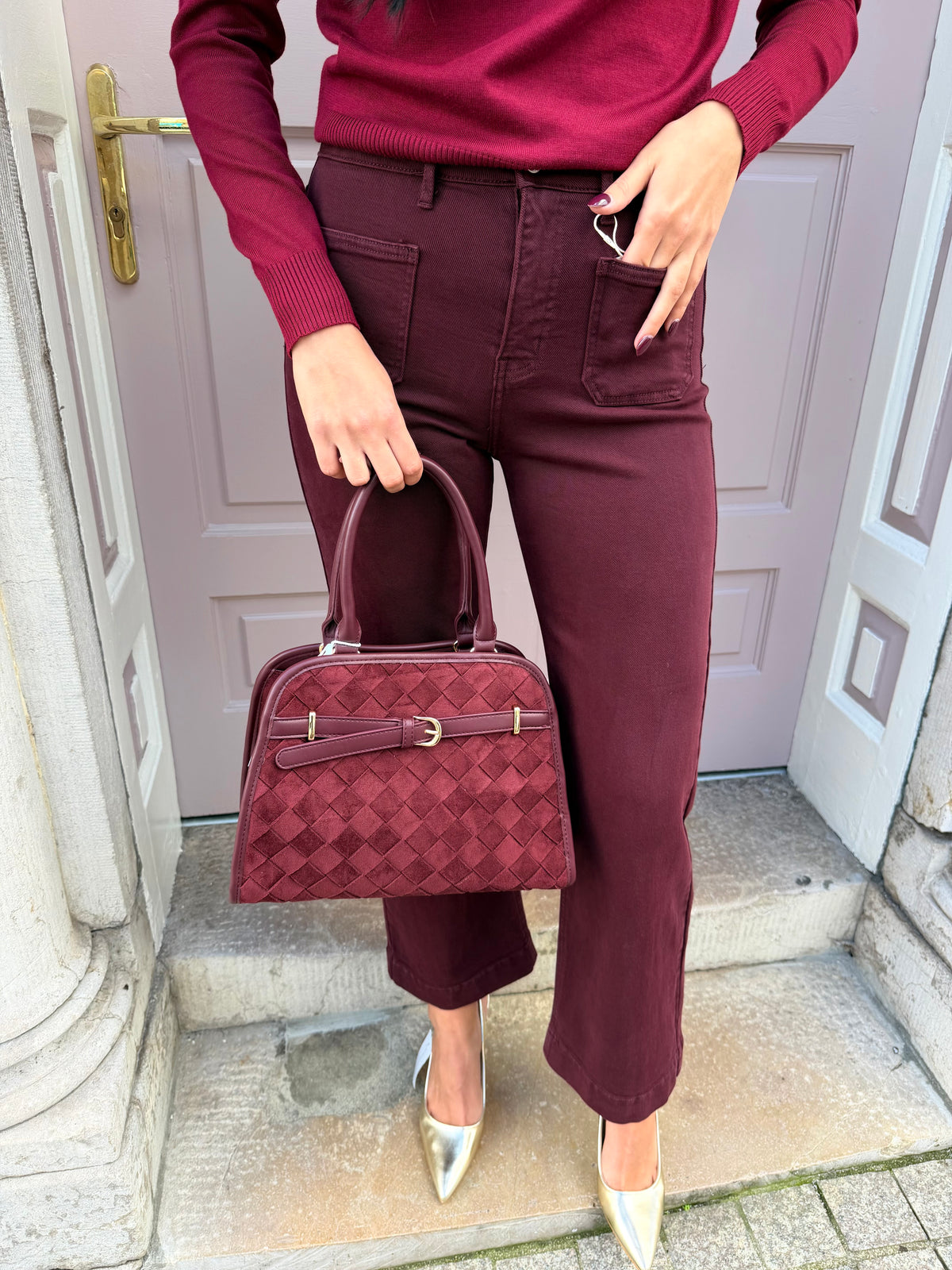 Pattern Detail Buckle Handbag