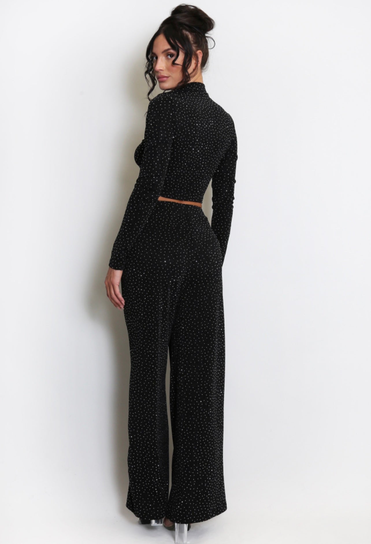 Black Studded Wide Leg Trousers