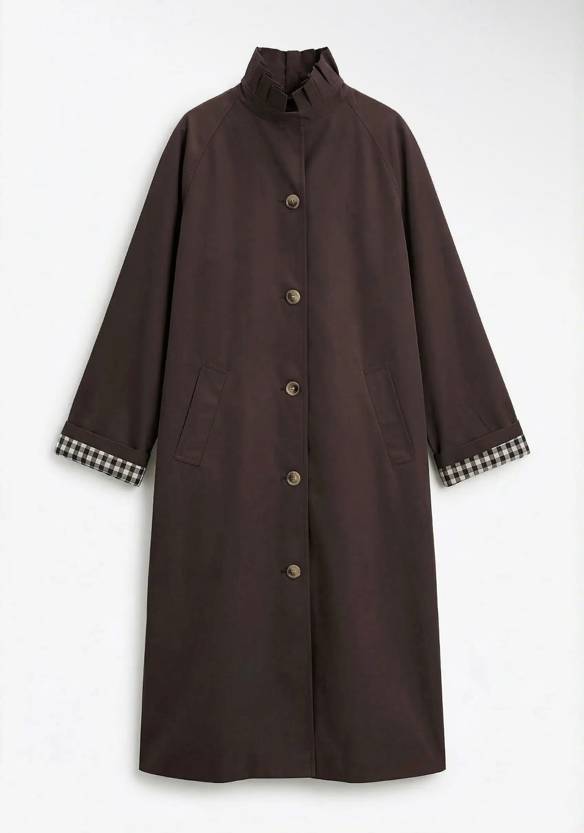 Brown Tuck Pleat Collar Trench Coat