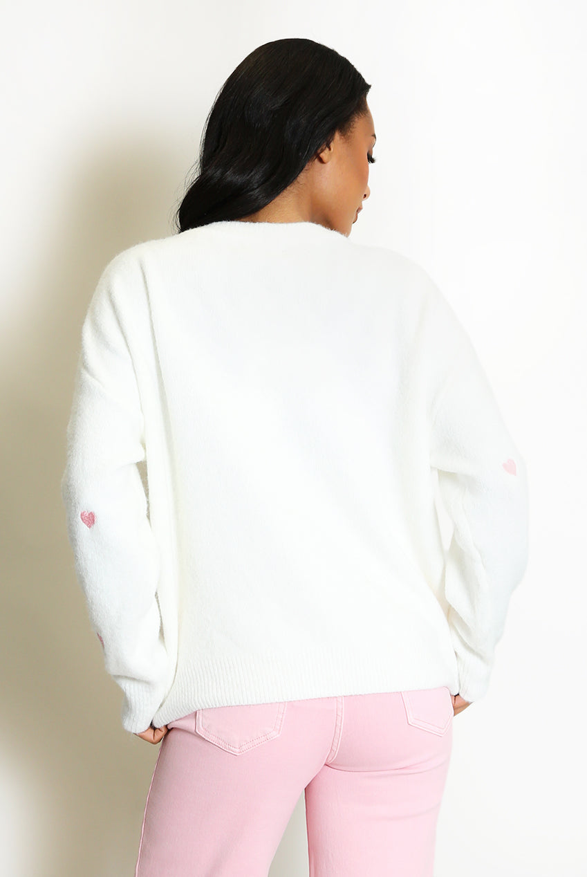 White Heart Embroidered Soft Knit Jumper