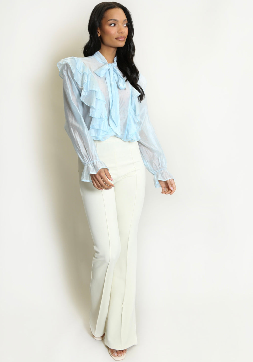 Cream Tailored Flare Trousers