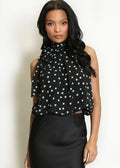 Black Polka Dot Print Halter Neck Blouse