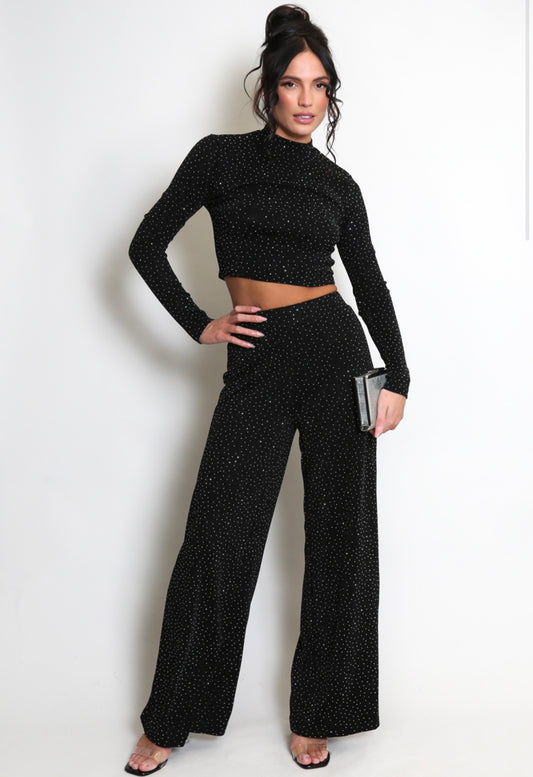 Black Studded Wide Leg Trousers