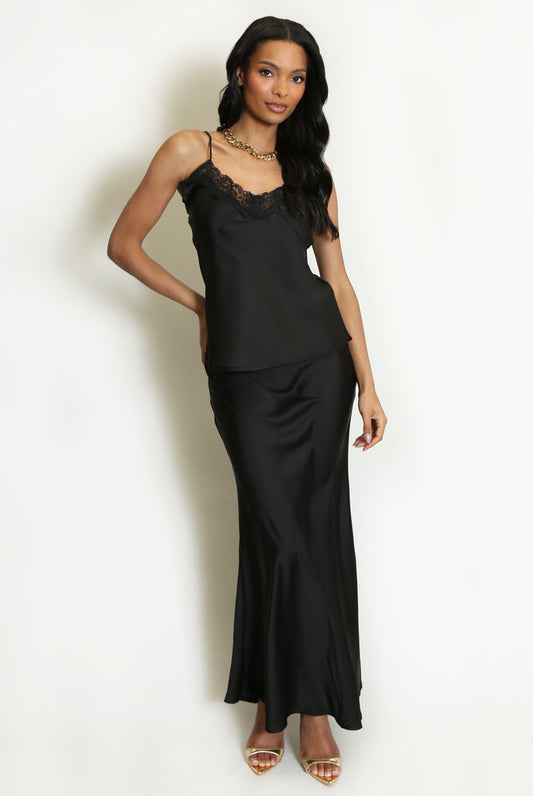 Black Satin Maxi Skirt