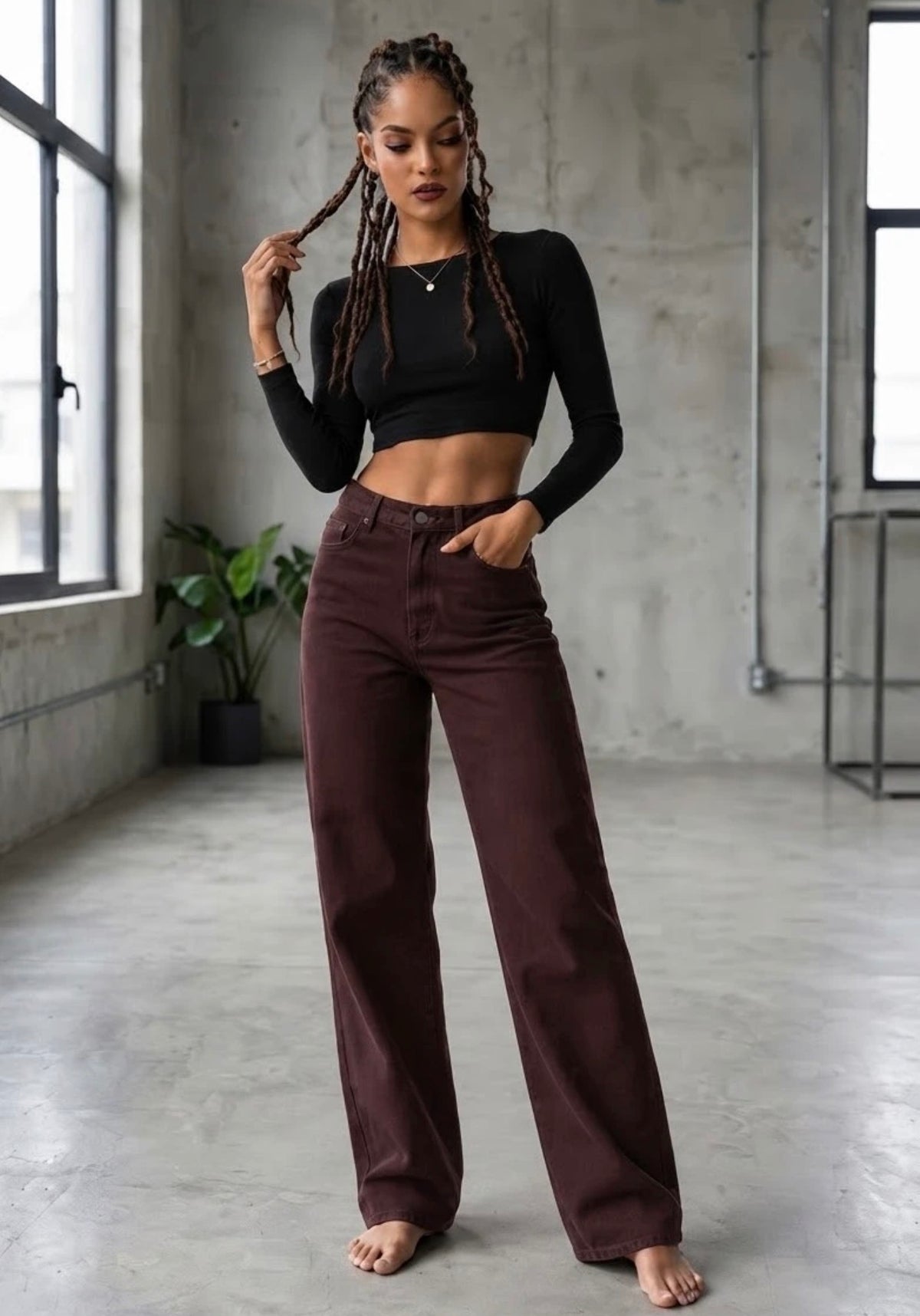 Burgundy Dad Fit Denim Jeans