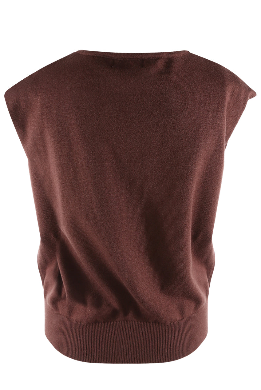 Brown Fine Knit Cap Sleeve Top