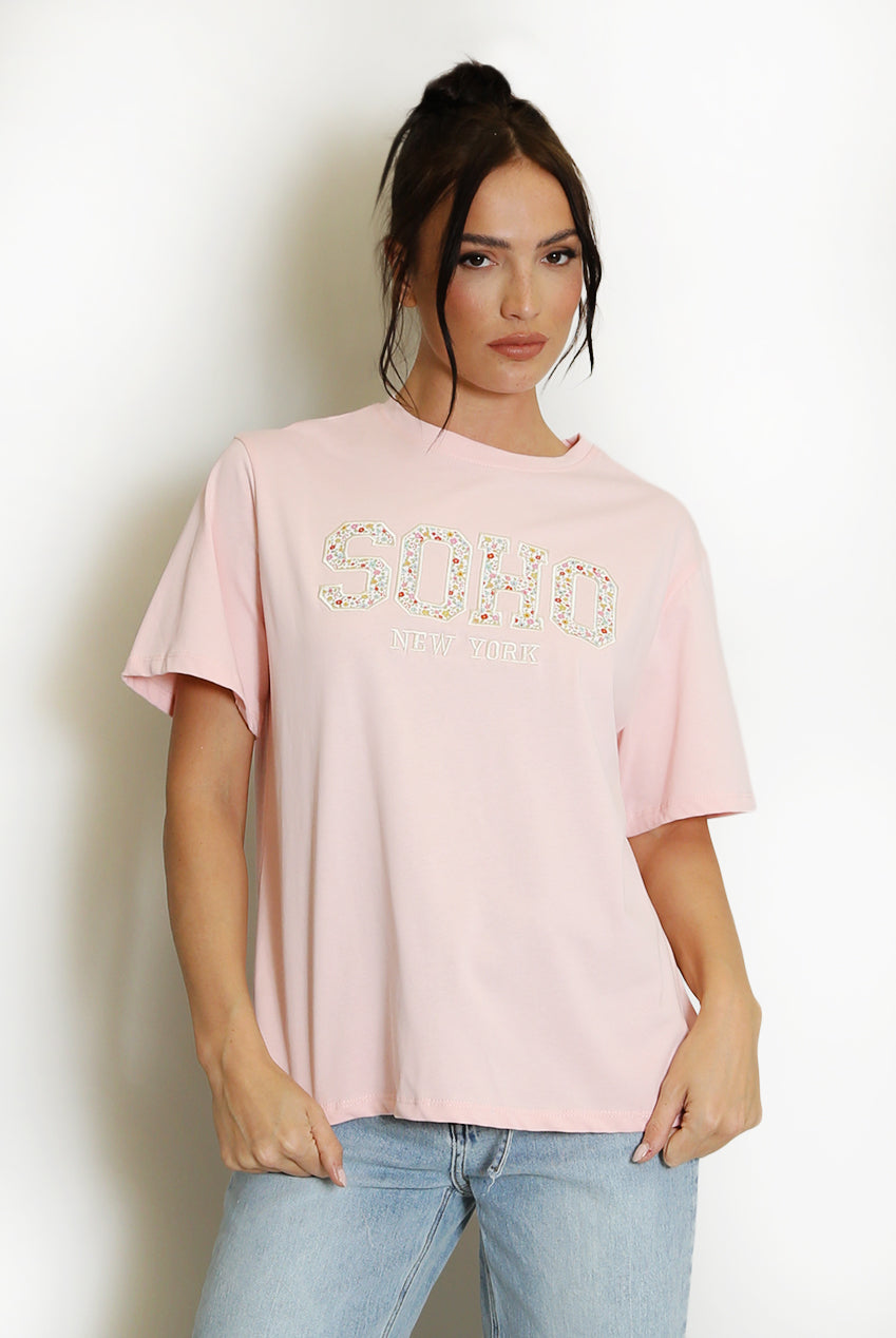 Pink Floral Soho Motif T-Shirt