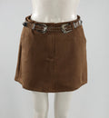 Brown Suede Belted Skirt