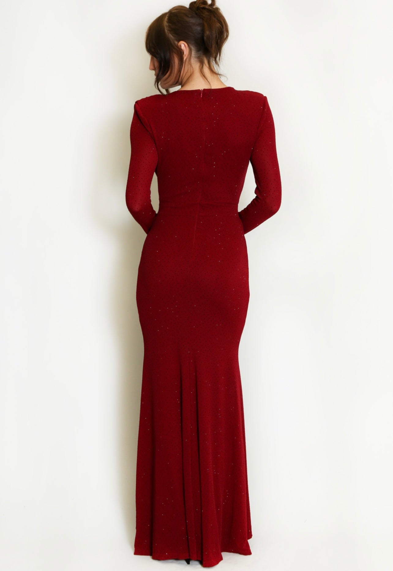 Burgundy Cowl Neck Studded Maxi Dress