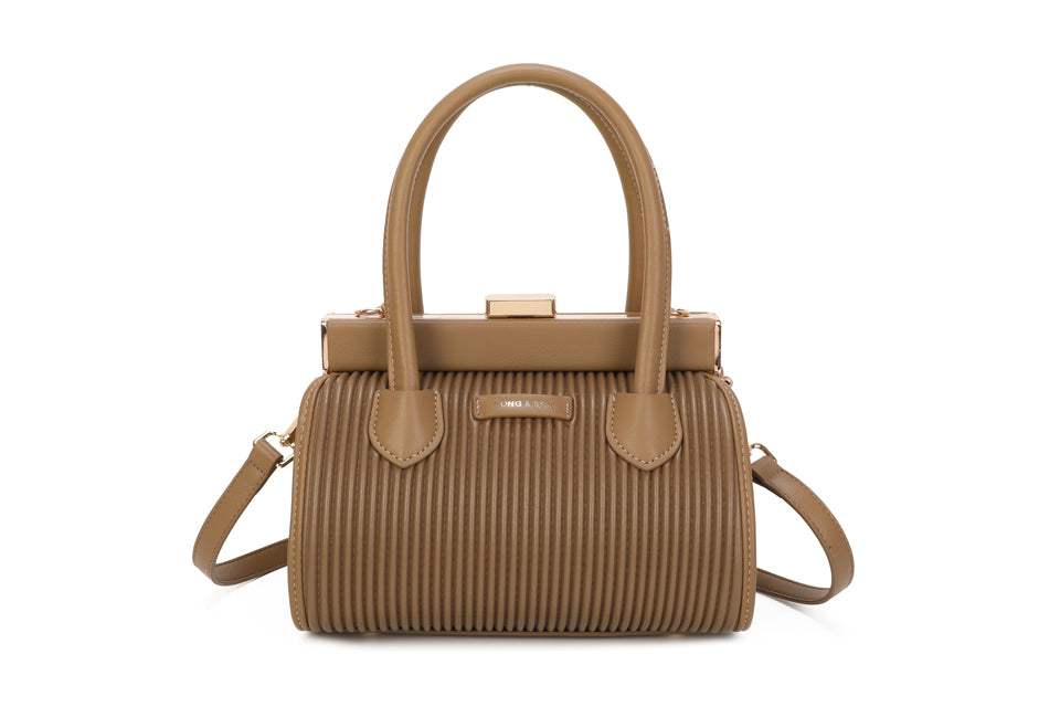Ribbed Detail Gold Detail Buckle Hamdbag