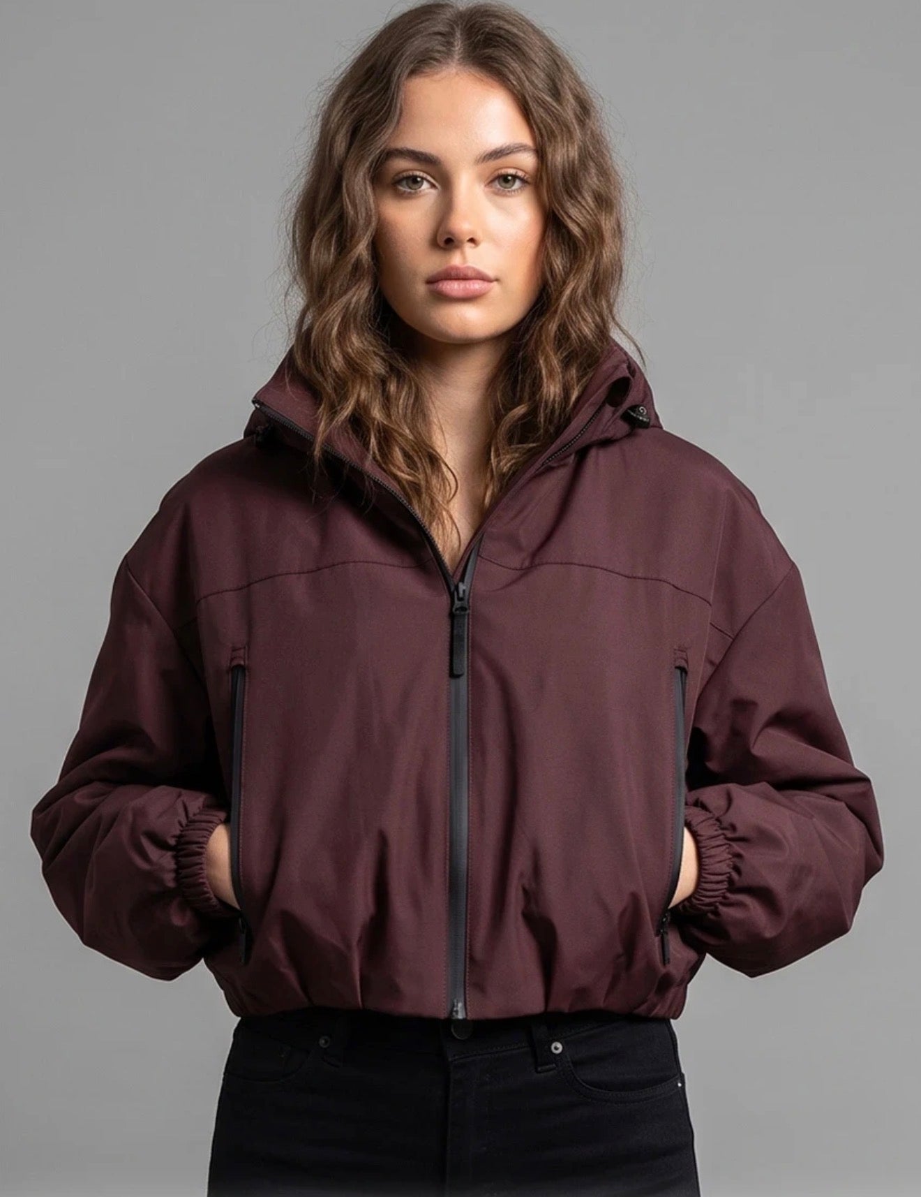 Burgundy Cropped Hooded Jacket