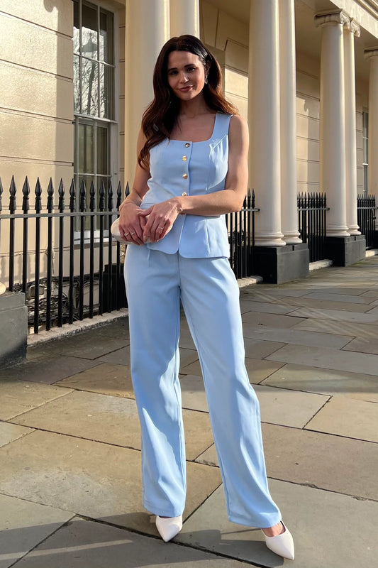 Jo Pleat Detail Tailored Trouser Sky Blue