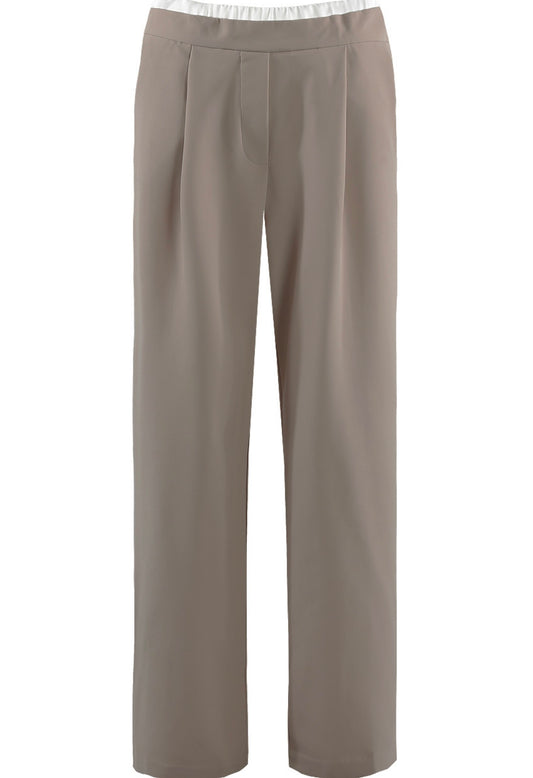 Taupe White Waistband Tailored Trouser