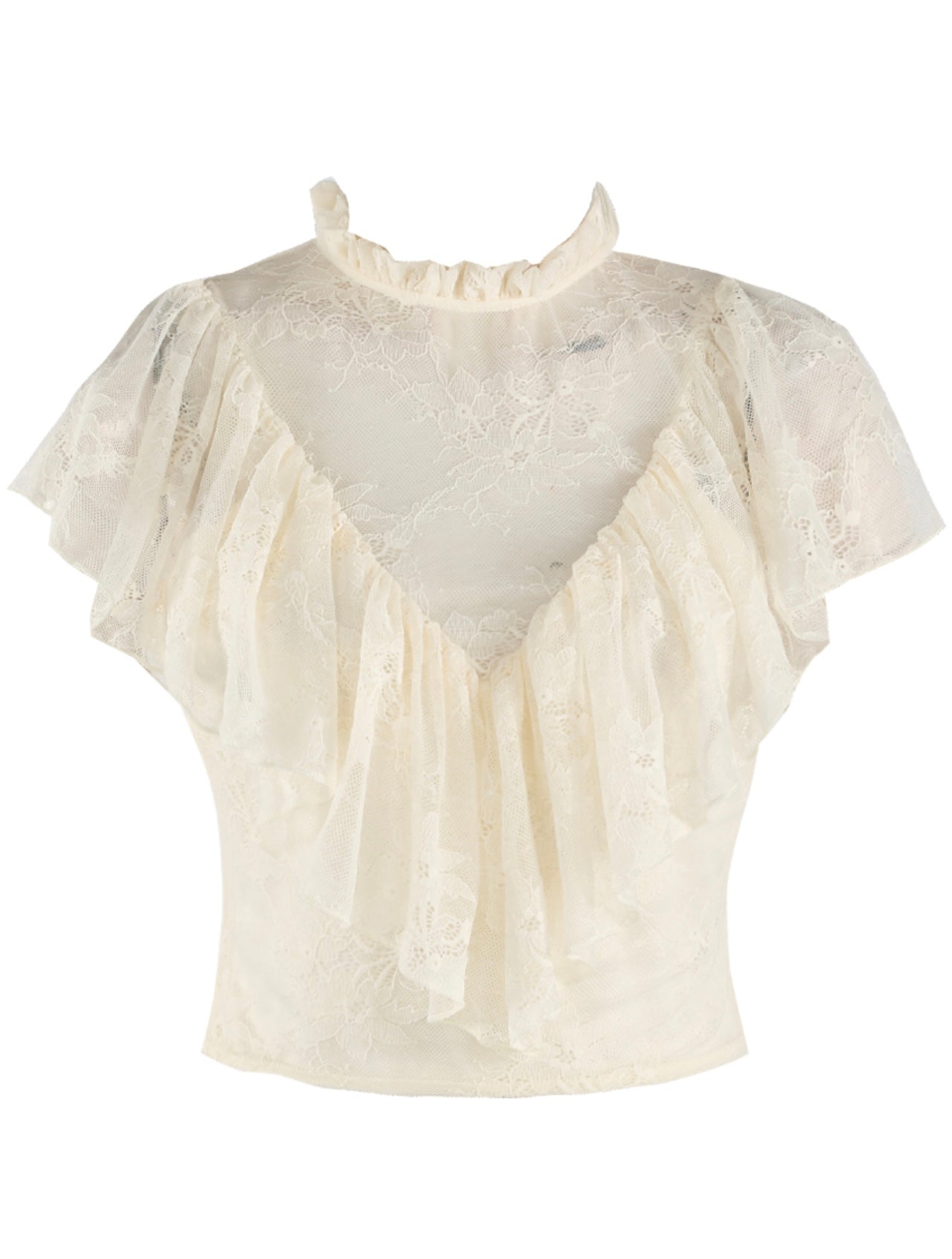 Cream Lace Sleeveless Frill Top
