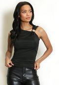 Black Sleeveless Top With Shoulder Buckle