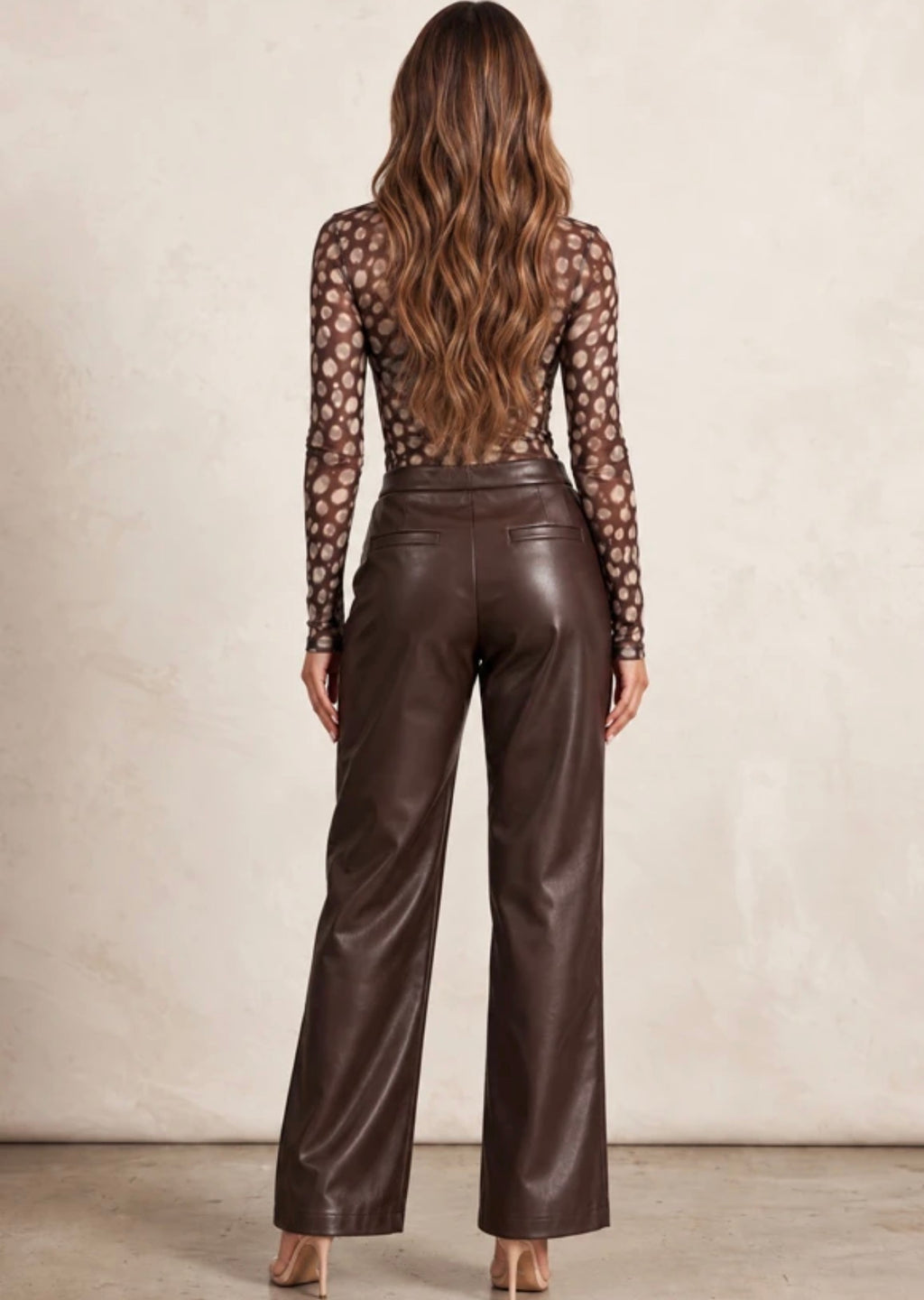 Brown Leather Straight Leg Trousers
