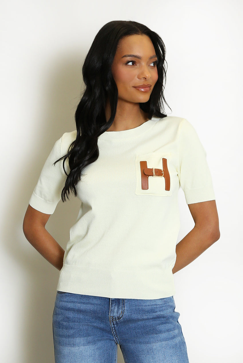 Lemon H Motif Cuffed Hem Knit Jumper