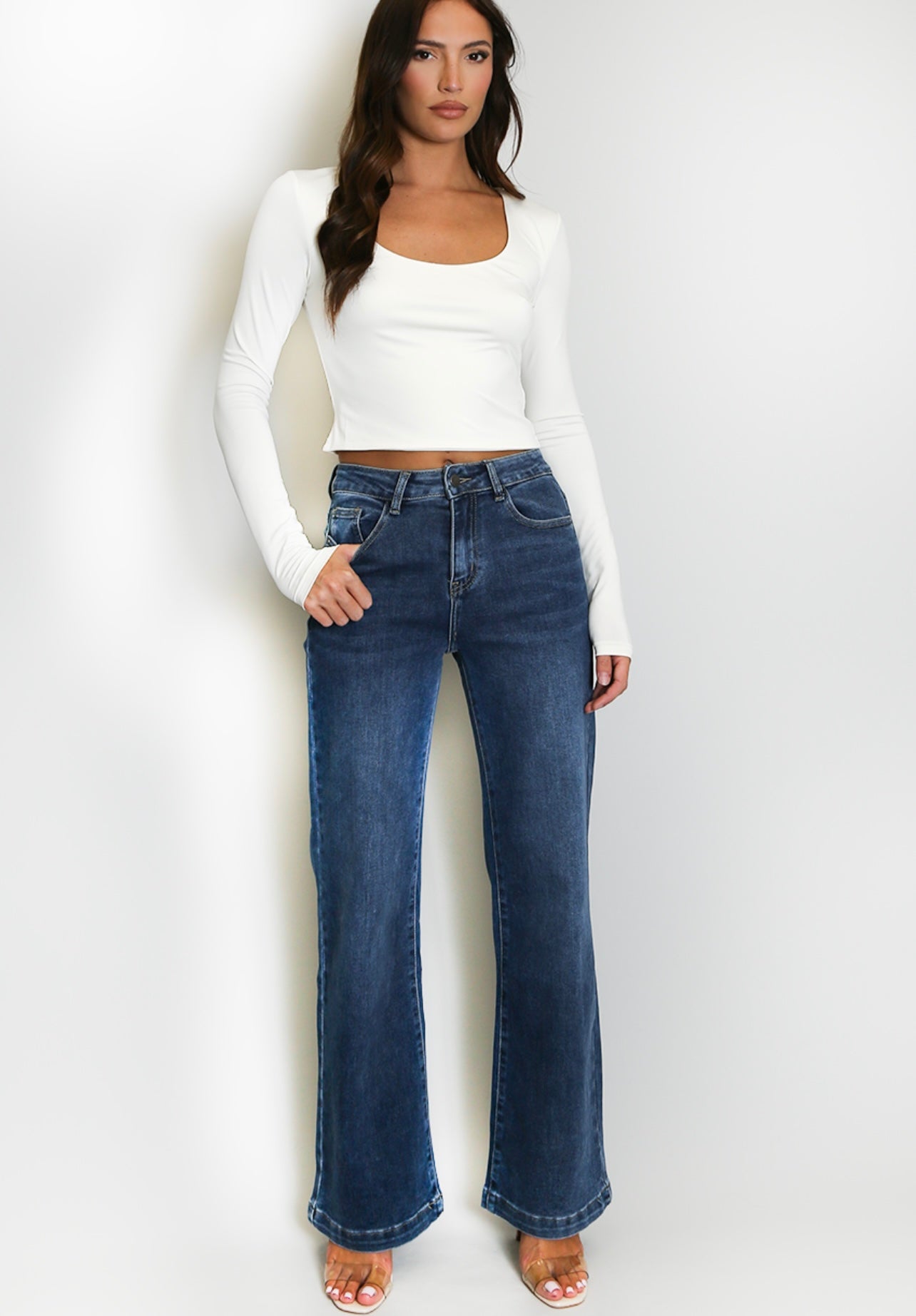 Blue Four Way Stretch Straight Leg Jeans