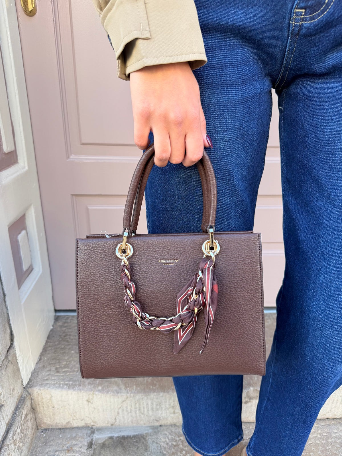 Gold Chain And Scarf Detail Handbag
