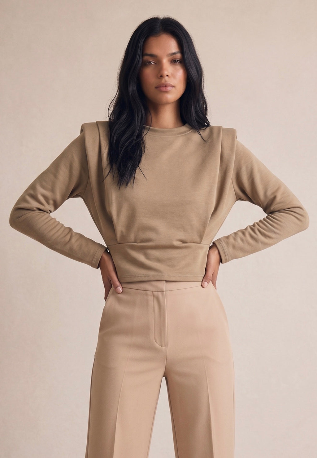 Padded Shoulders Cinched Jumper