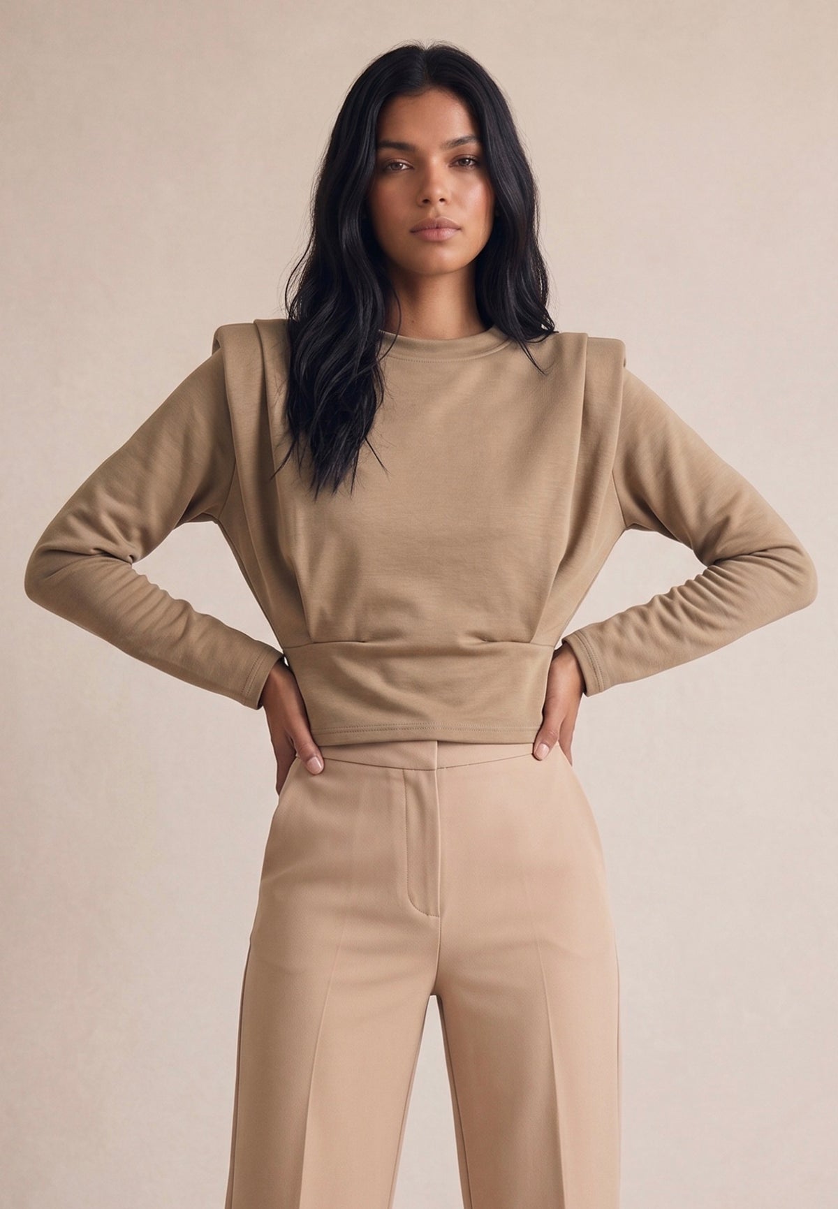 Padded Shoulders Cinched Jumper