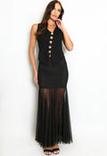 Black Panelled Mesh Hem Maxi Skirt