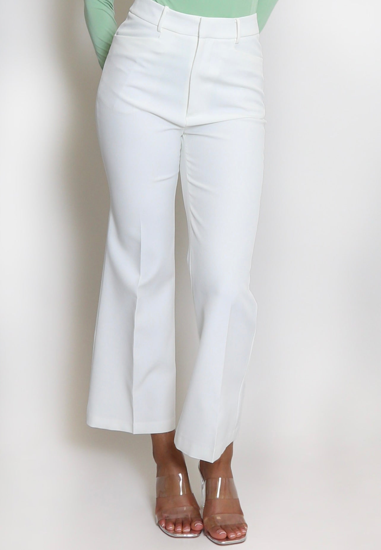 White Cropped Wide Leg Trousers