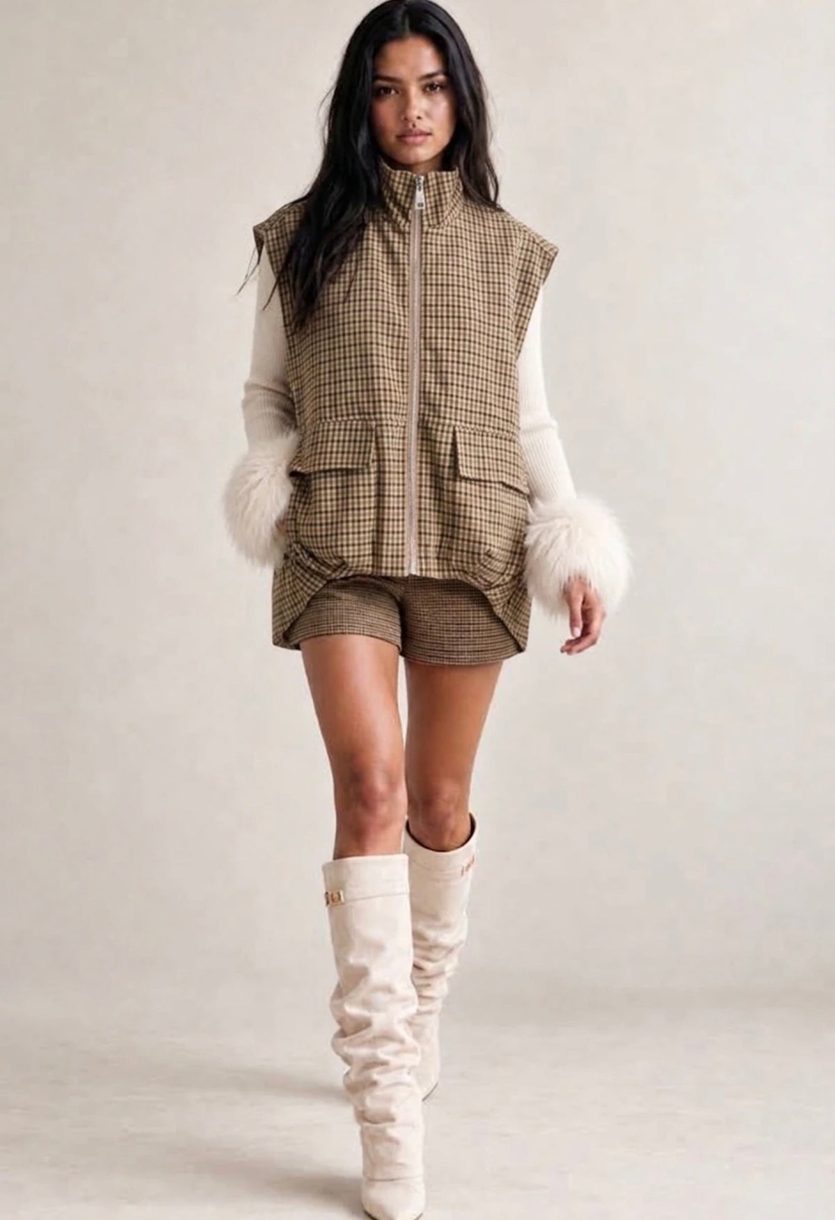 Check Dipped Hem Gilet