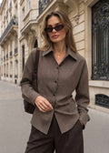 Brown Brown Check Gathered Back Blouse