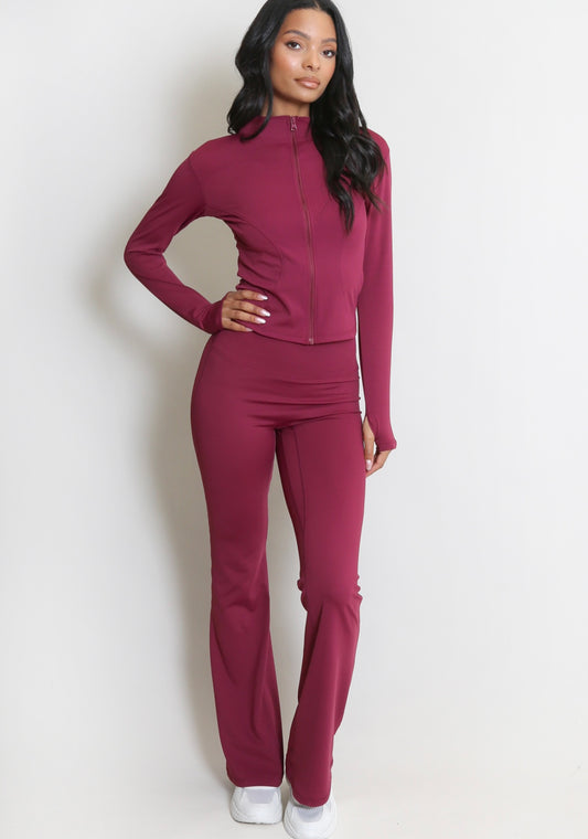 Active Zip Top And Push Up Flare Trouser Set