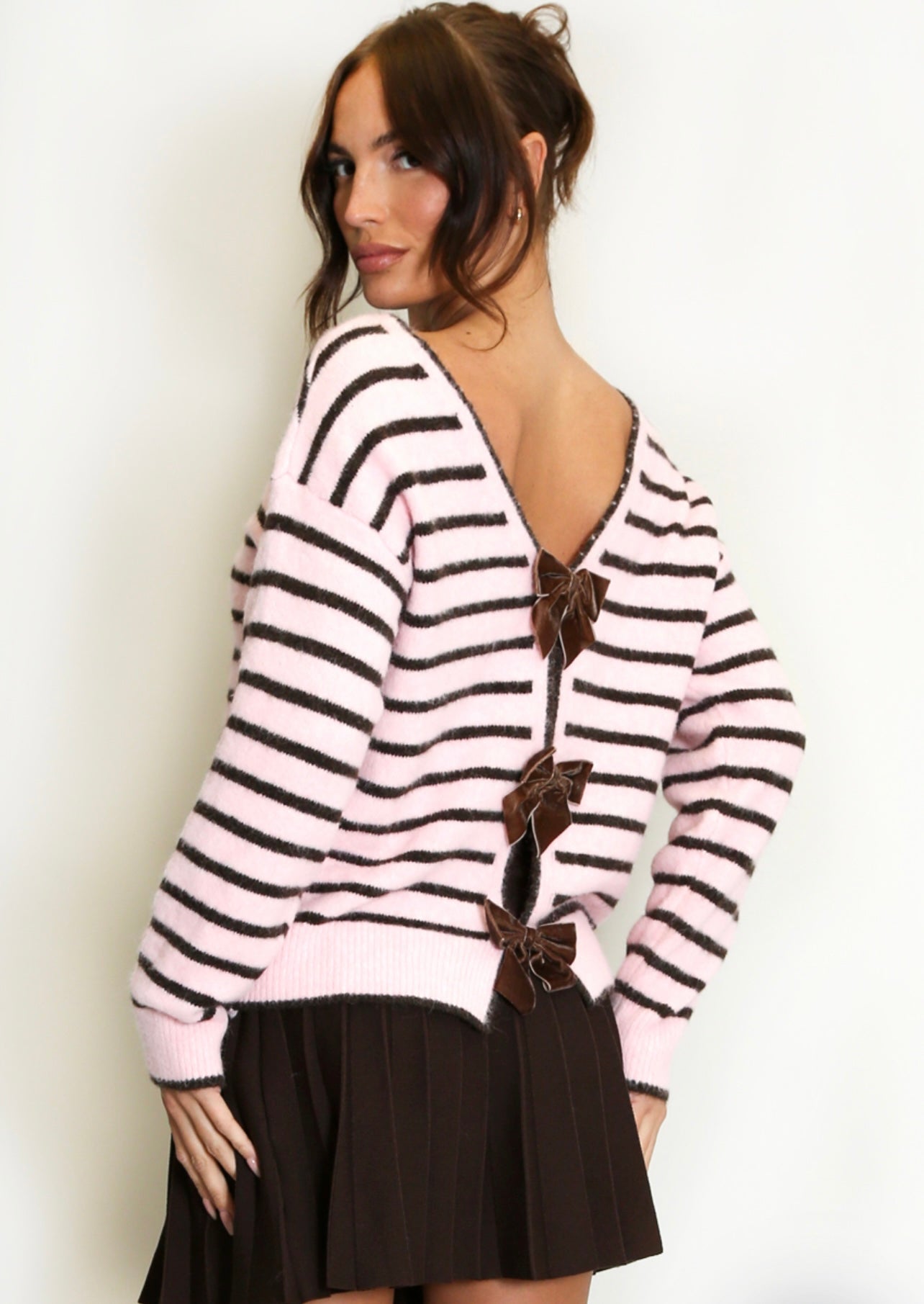 Pink Bow Back Striped Jumper