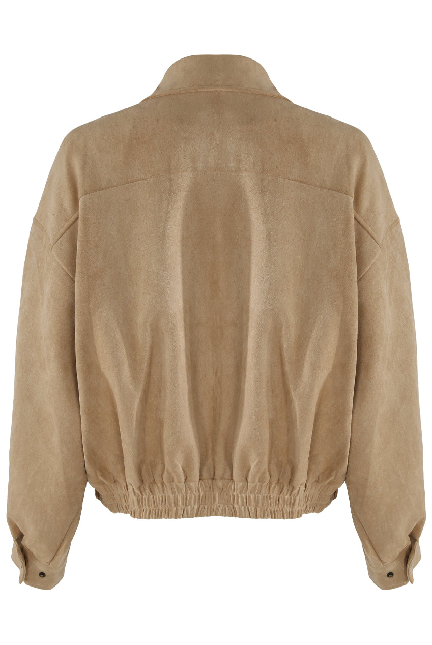 Brown Faux Suede Bomber Jacket