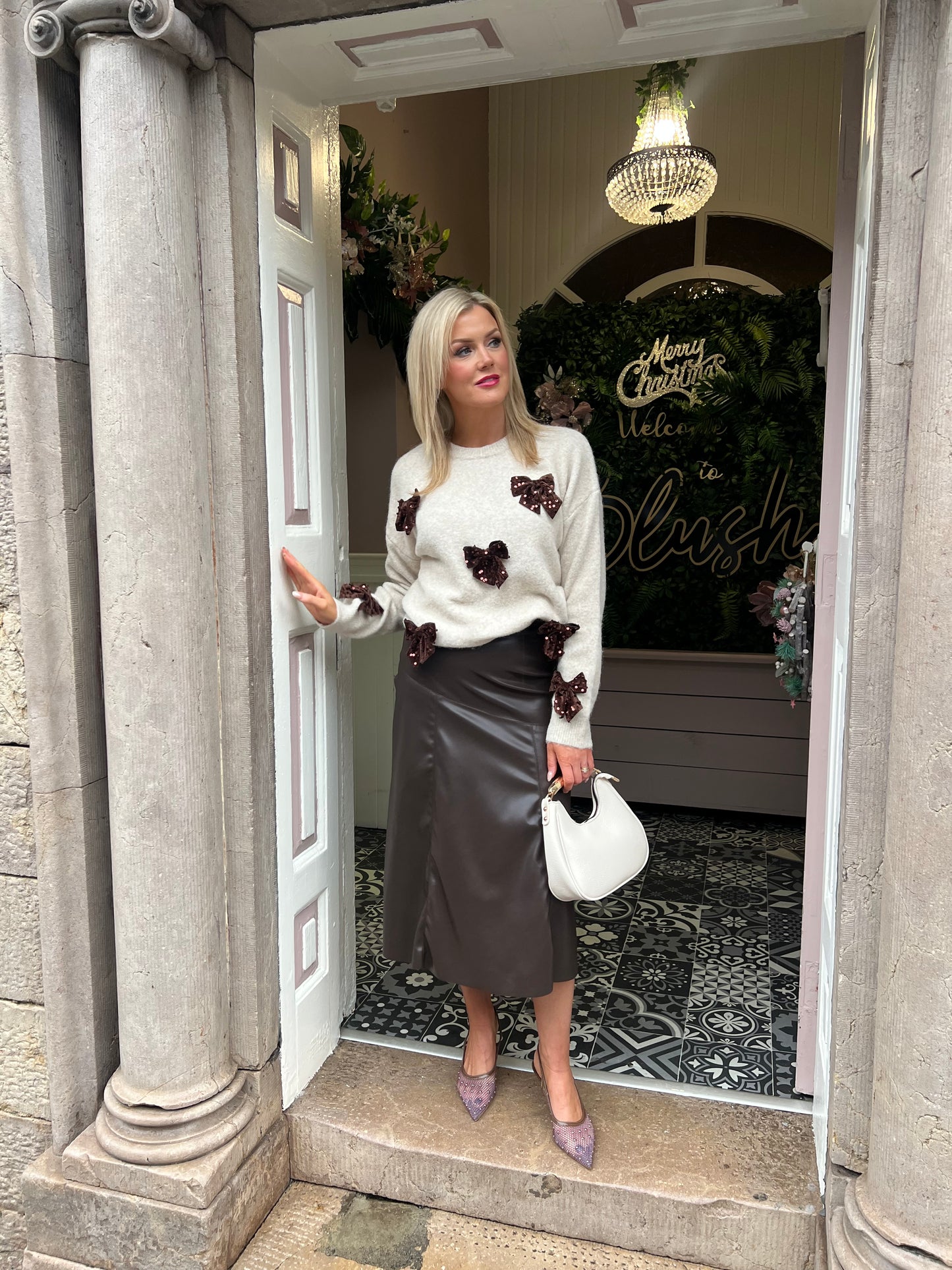 Brown Bow Wool Jumper