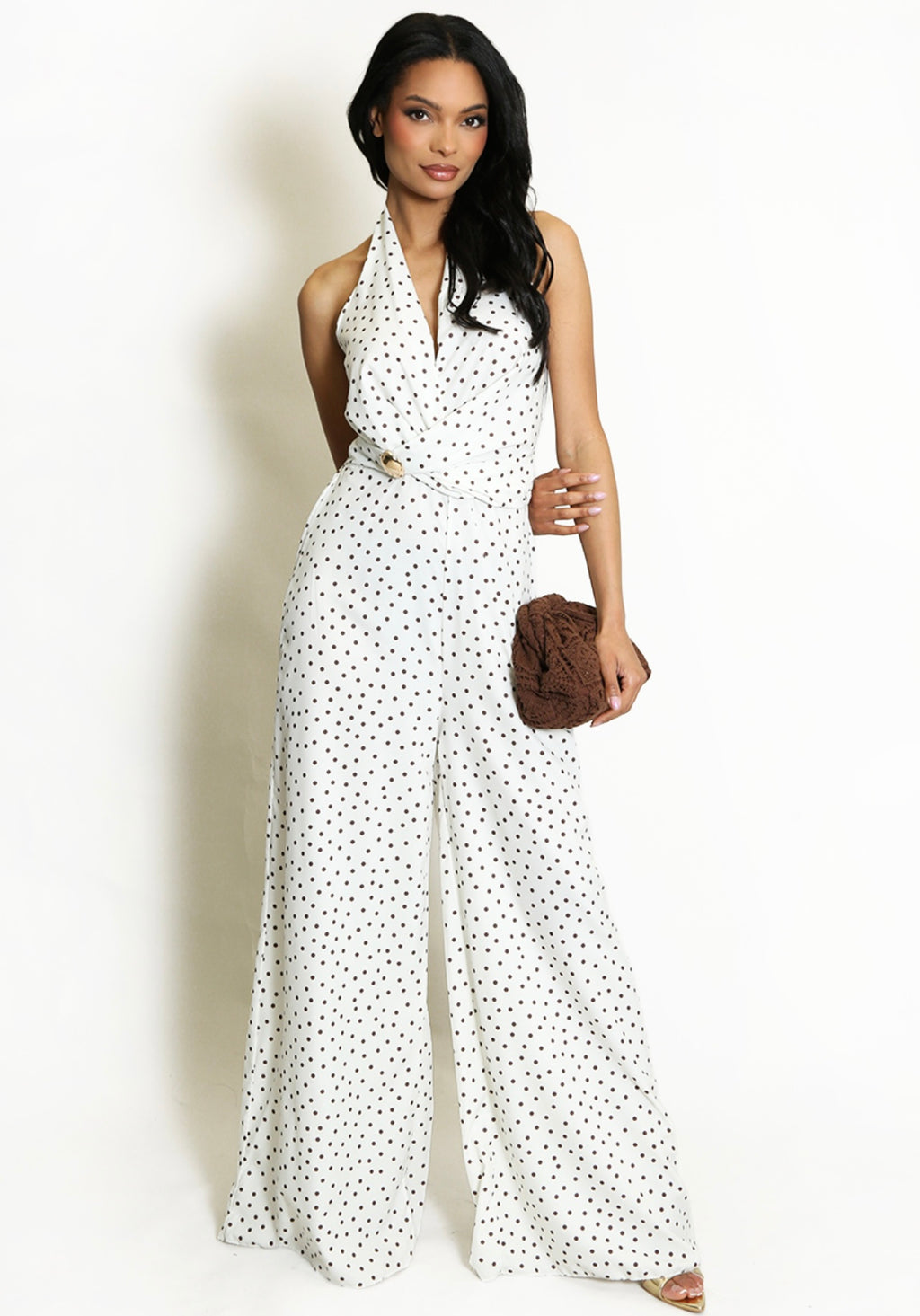 White Polka Dot Wide Leg Jumpsuit