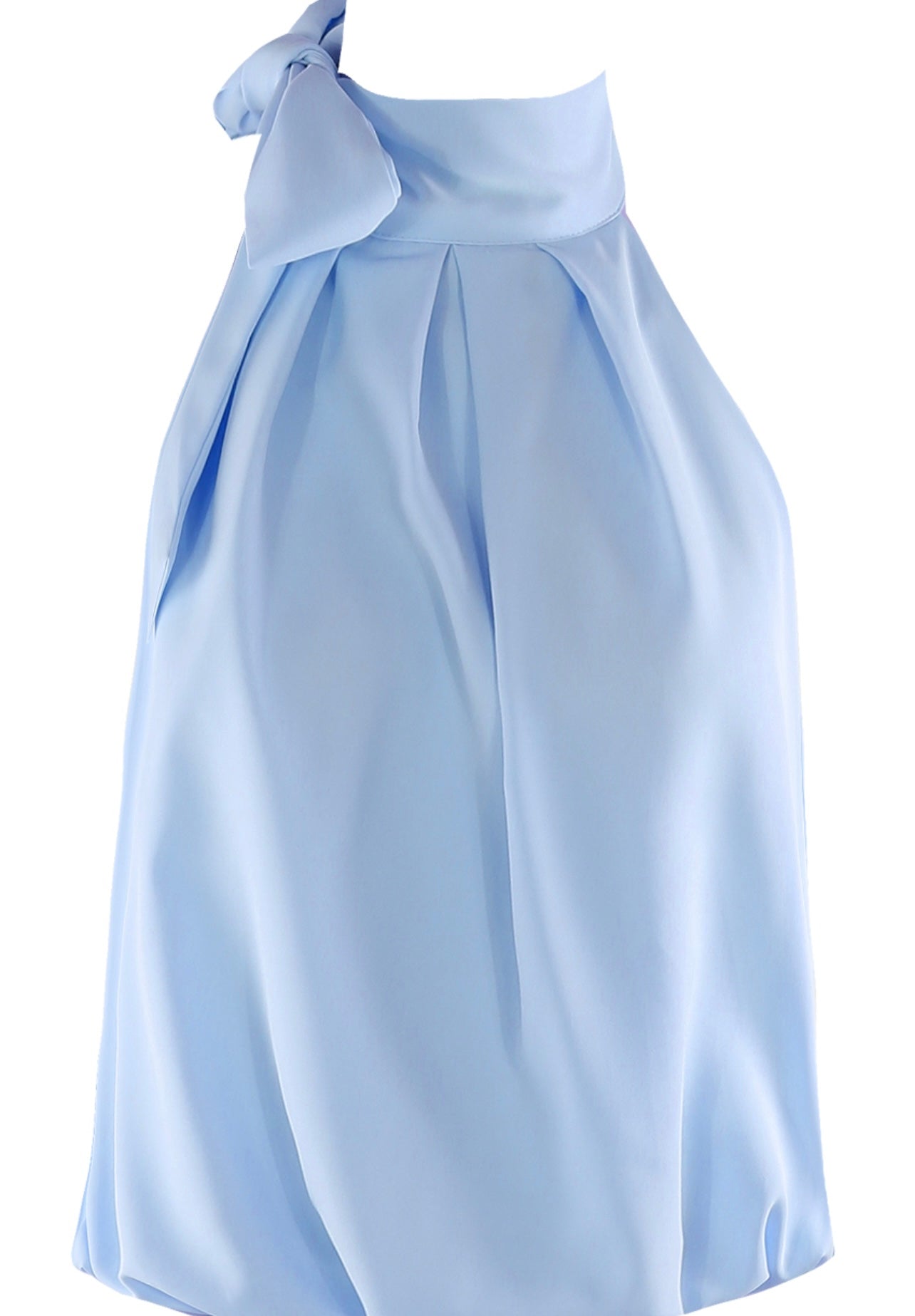 Blue Bow Neck Balloon Hem Blouse
