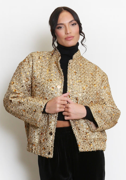 Woven Sequin Bomber Jacket