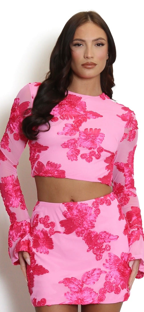 Pink Floral Lace Top