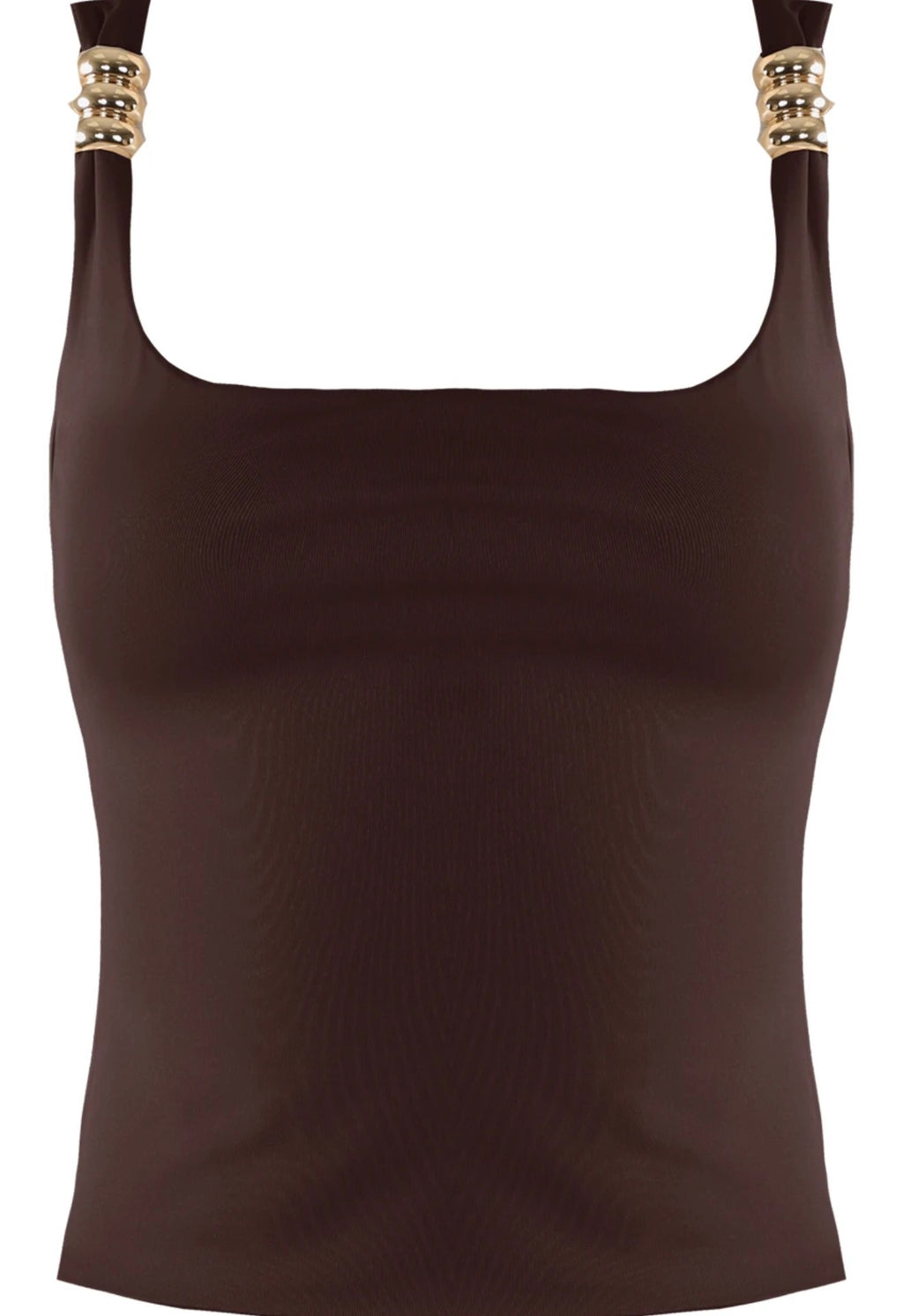Brown Metal Detail Square Neck Top
