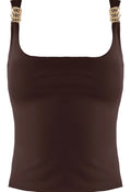 Brown Metal Detail Square Neck Top