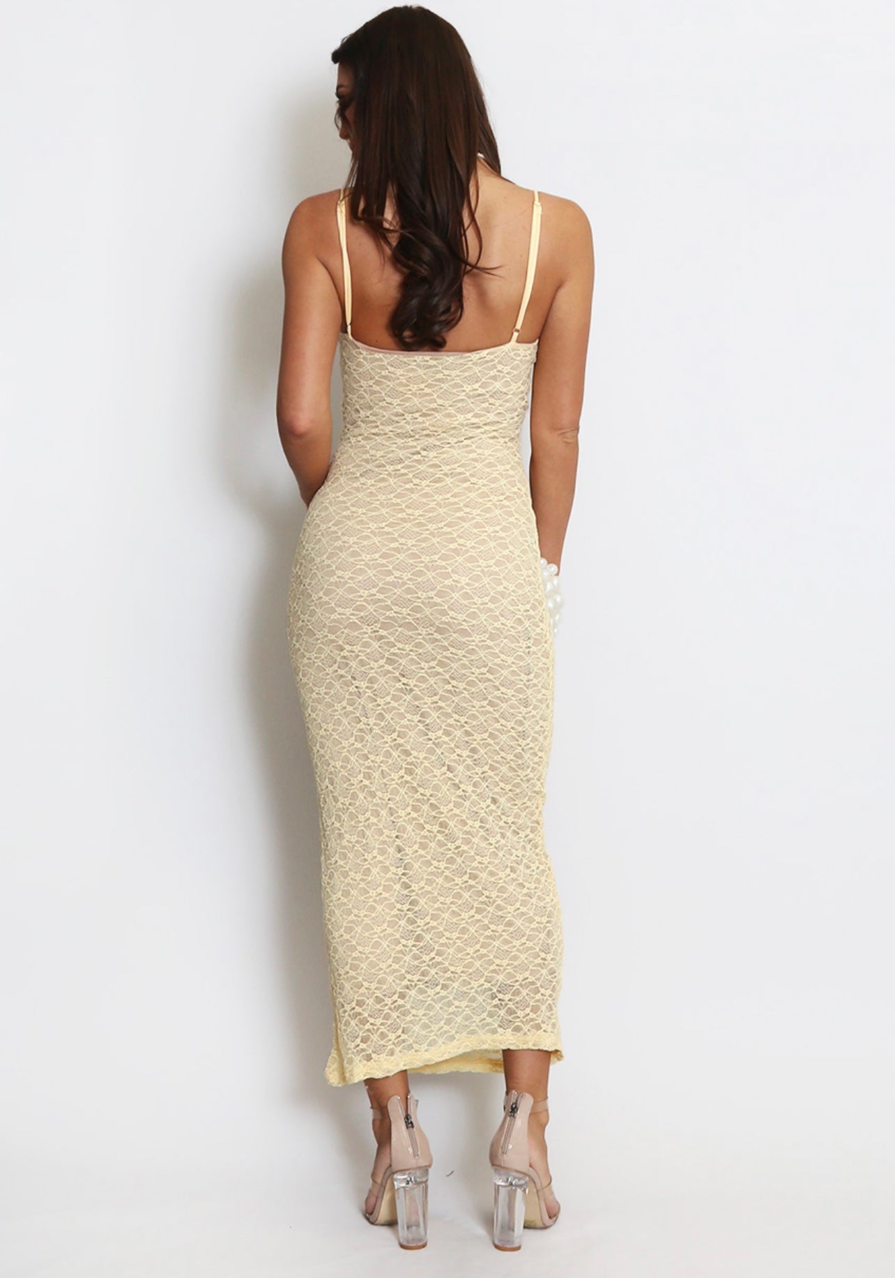 Lemon Lace Maxi Dress With Nude Lining