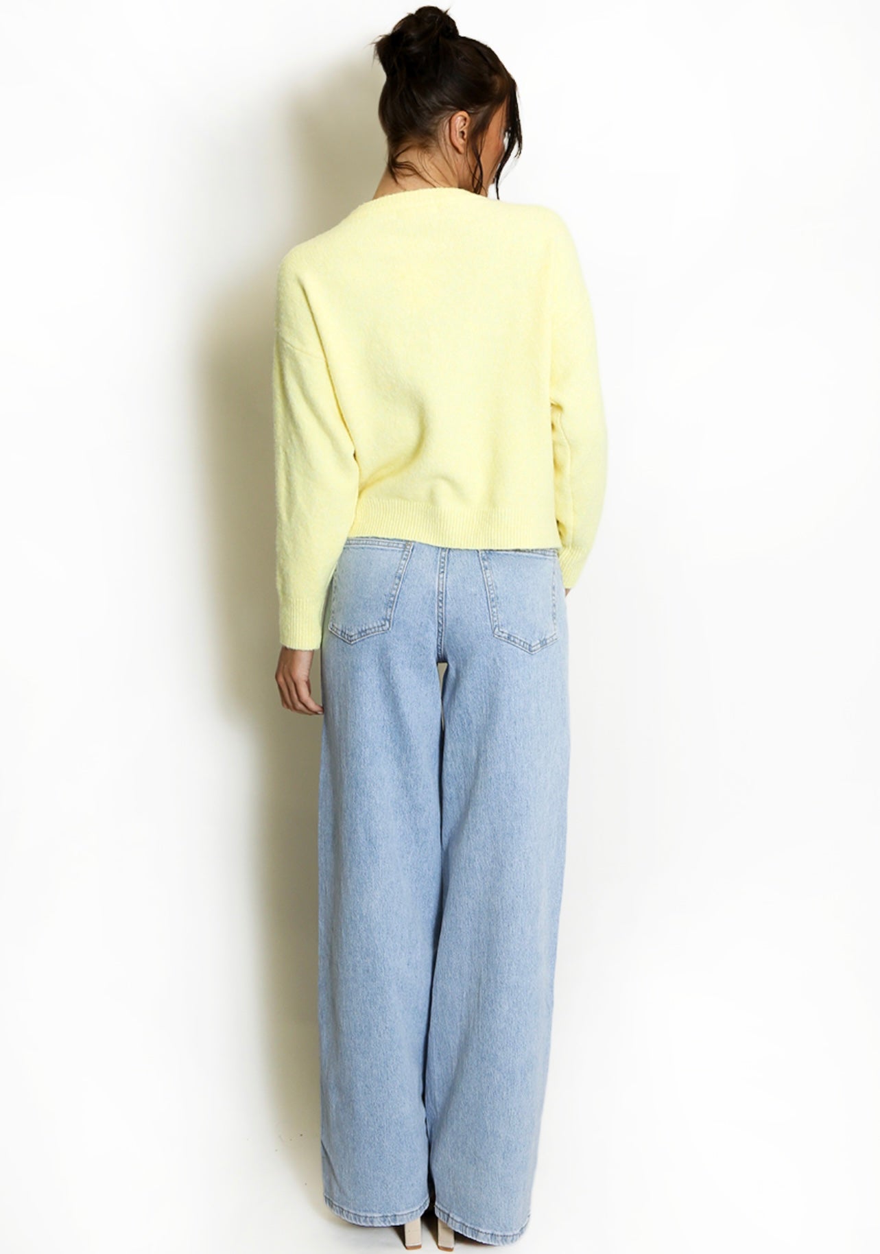 Lemon Fluffy Knit Jumper With Bow