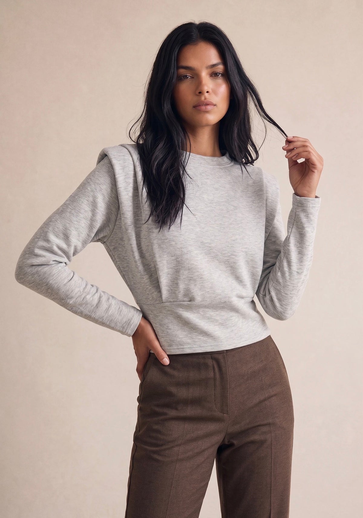 Padded Shoulders Cinched Jumper