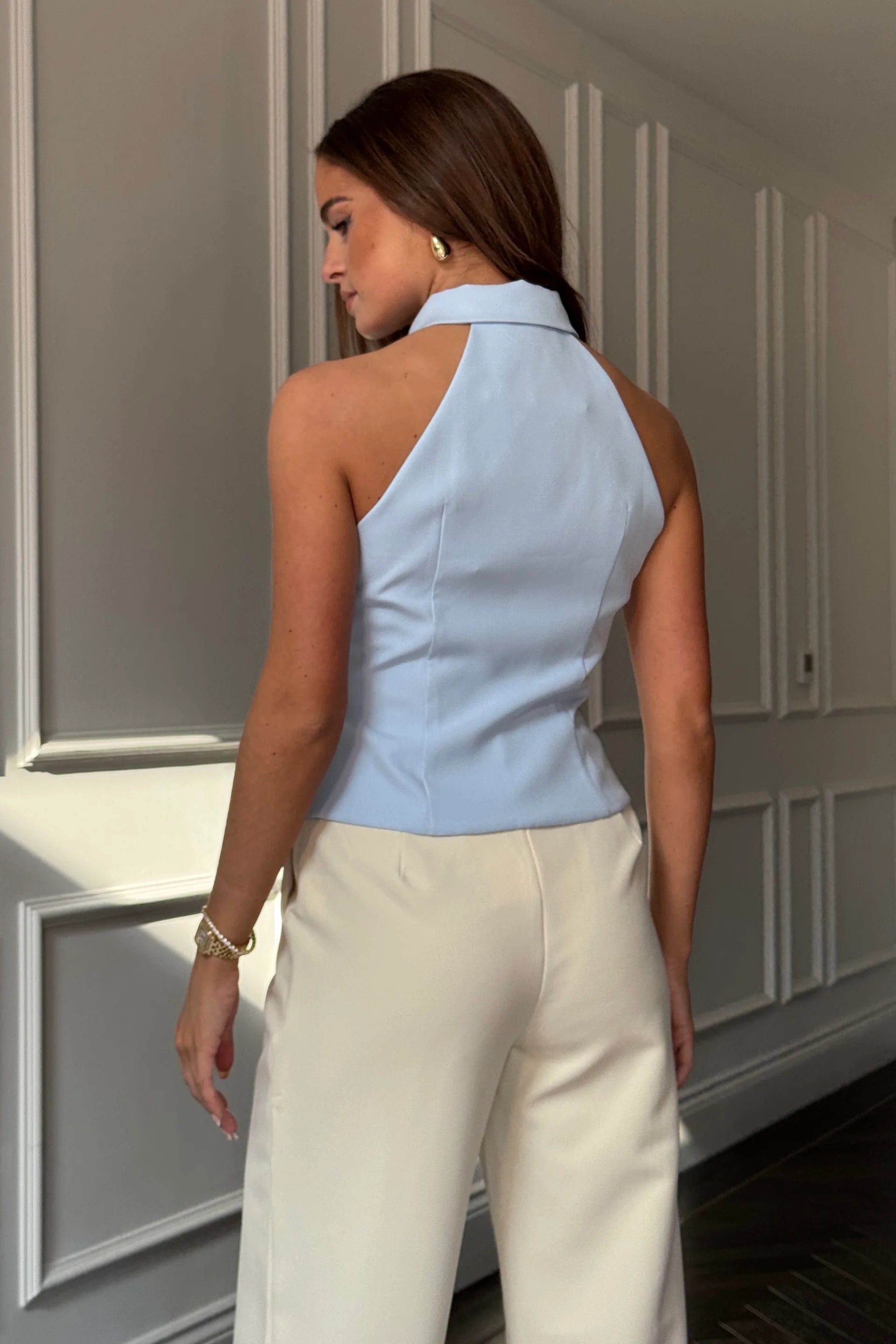 Andy Collared Racer Neck Waistcoat Blue