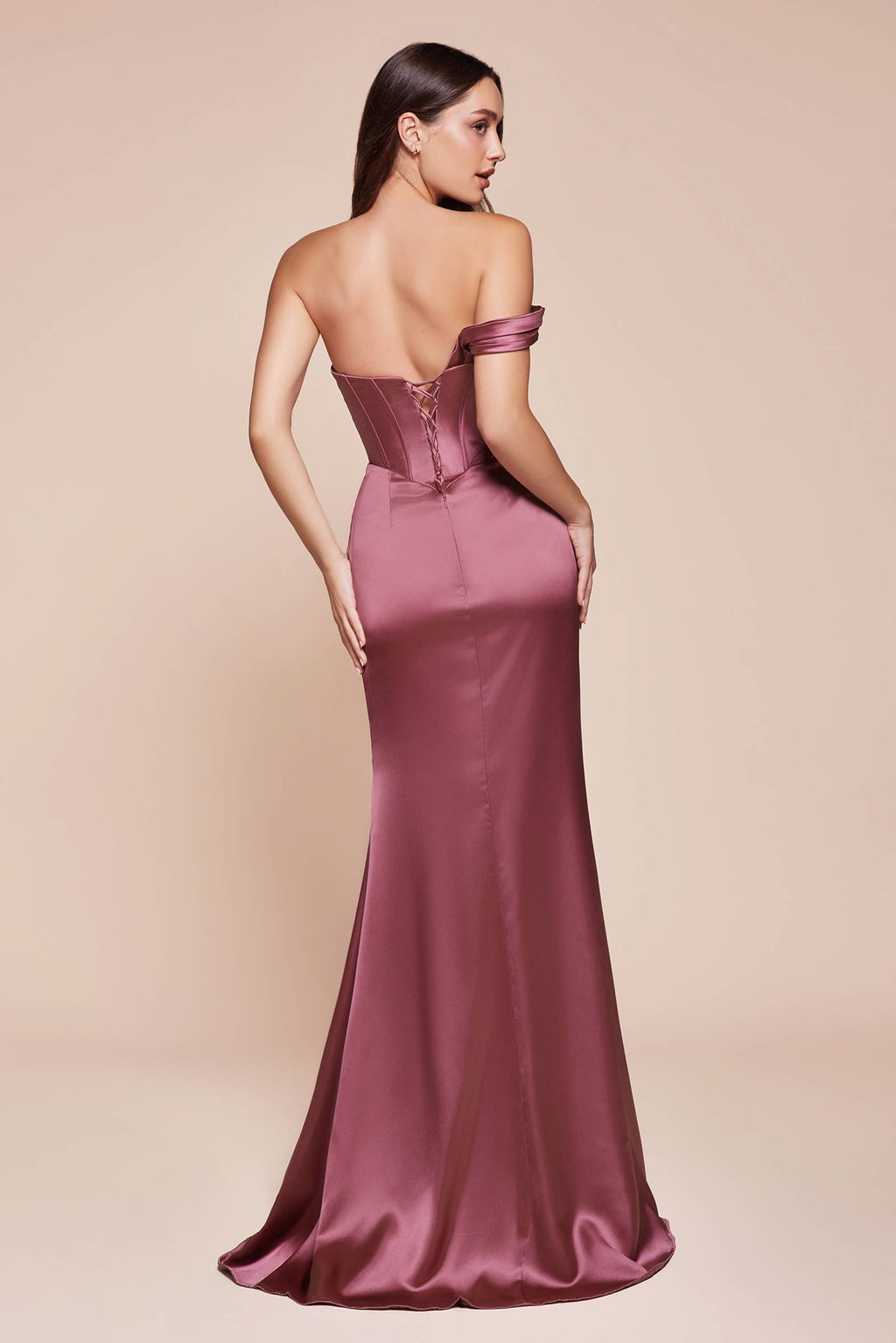ONE SHOULDER SATIN CORSET GOWN
: Espresso / 10