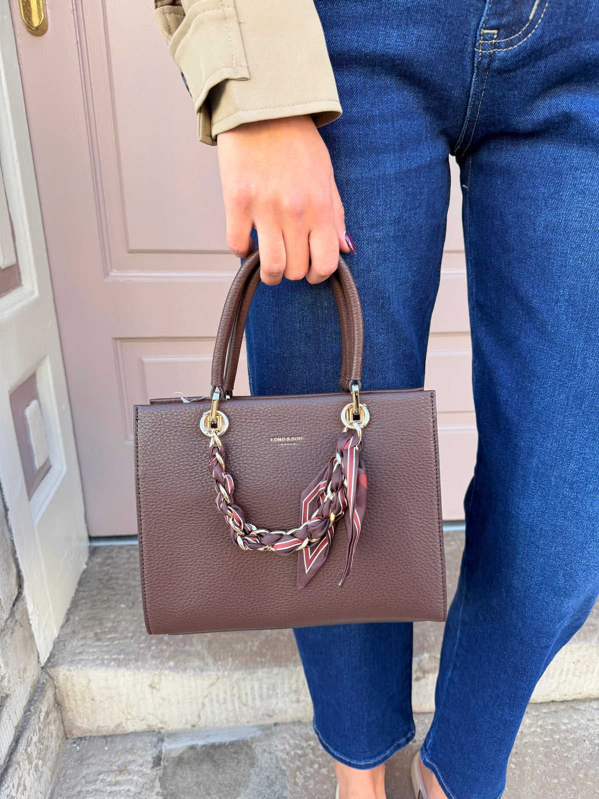 Gold Chain And Scarf Detail Handbag