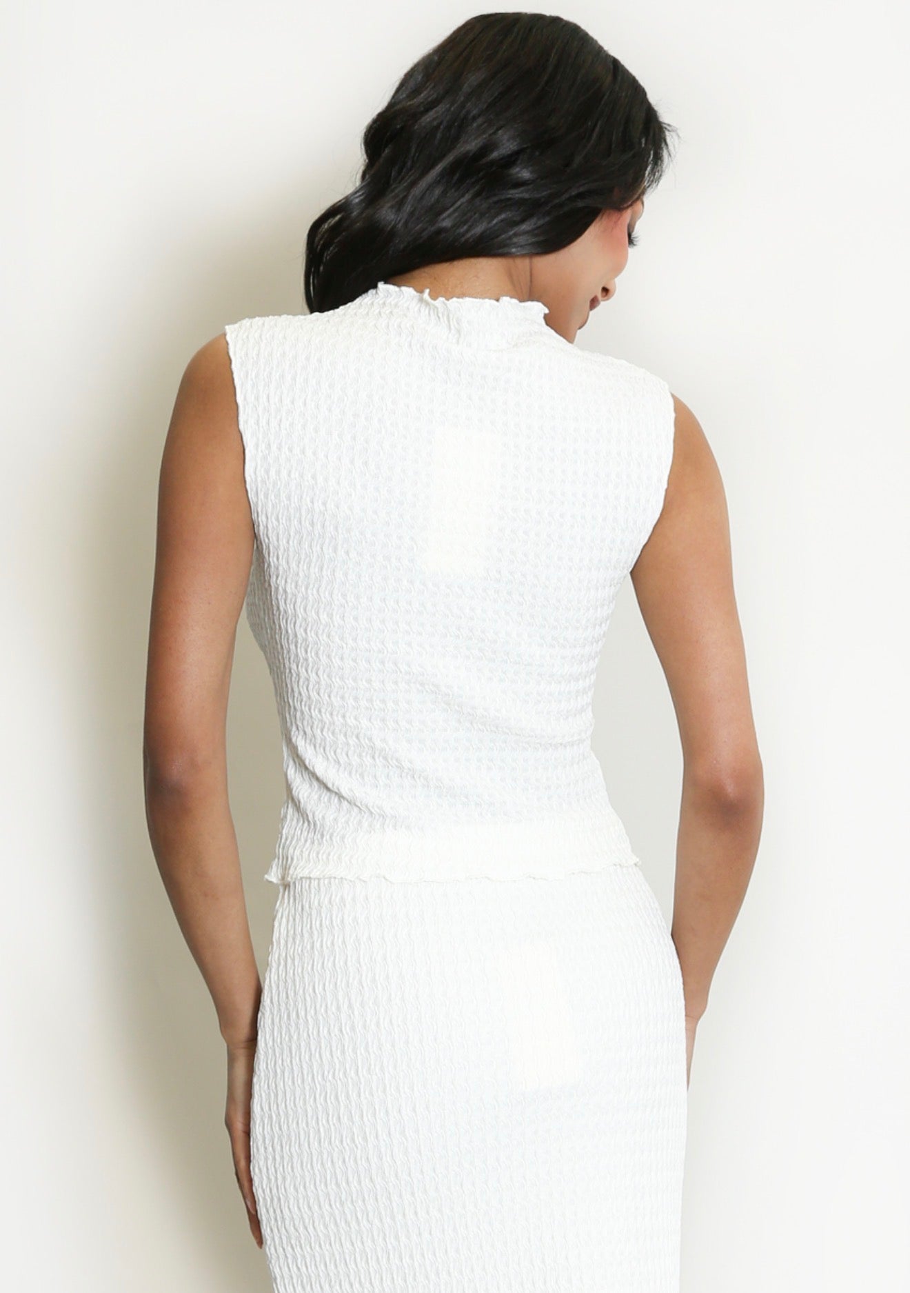 Cream Waffle Texture Sleeveless Top