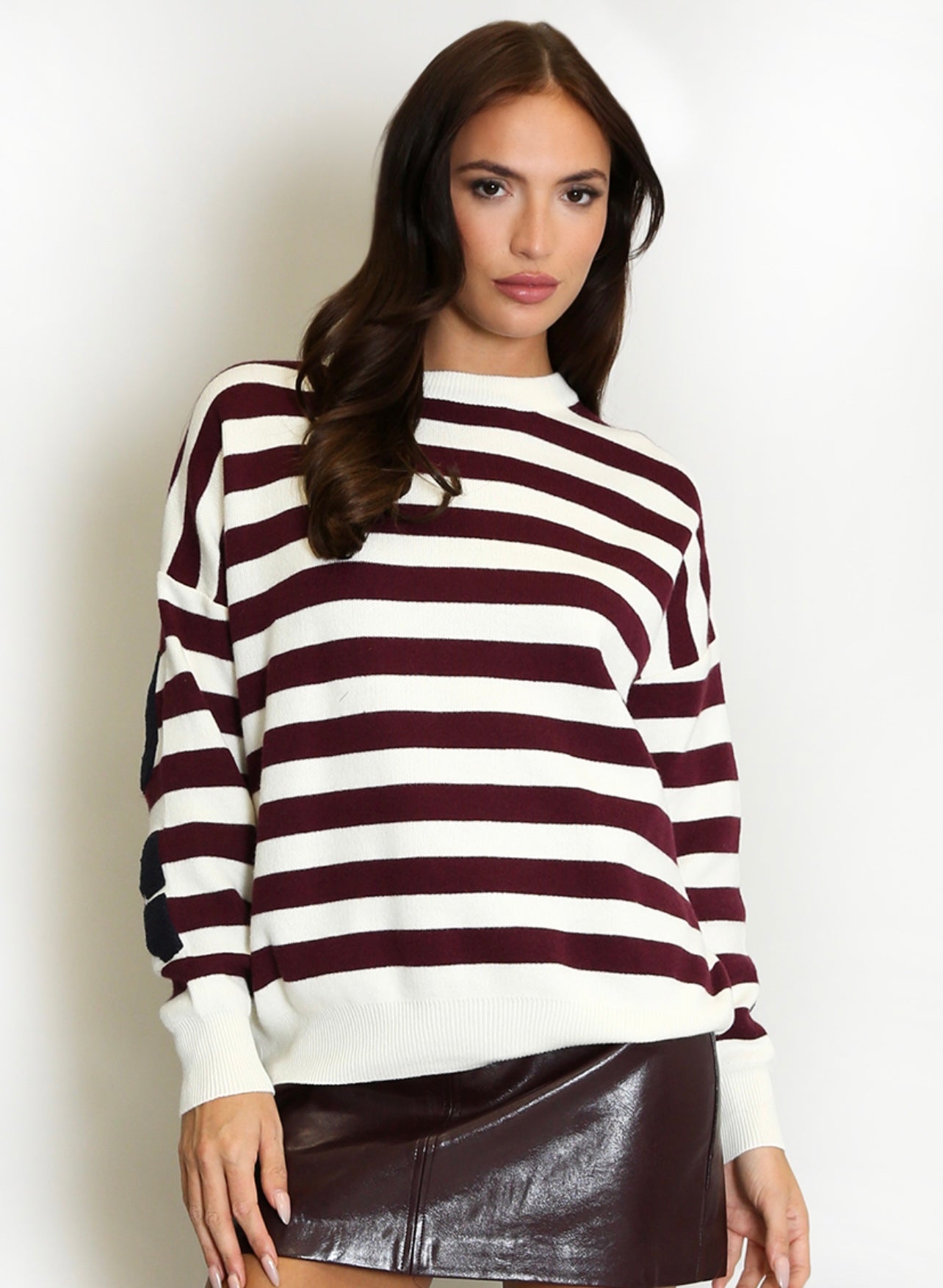 Wine New York Embossed Striped Jumper
